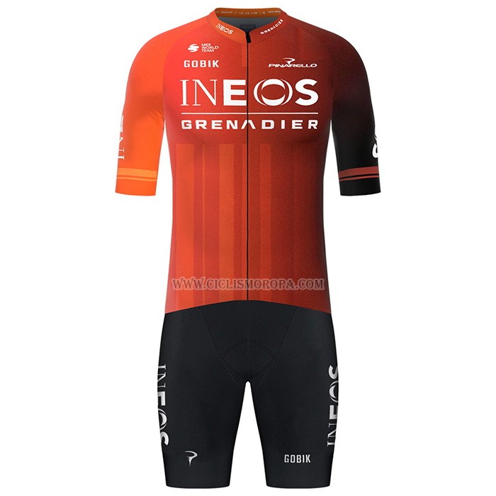 2024 Ropa Ciclismo INEOS Grenadiers Rojo Negro Mangas Cortas y Culotte Corto